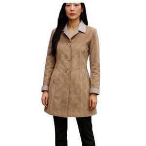 Lauren U. Faux Suede Tan Coat Women’s Size Small – Classic Longline Jacket